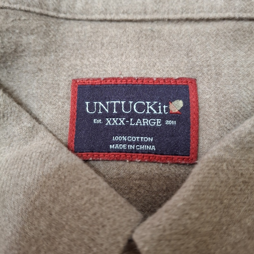 Untuckit‎ Sherwood Flannel Shirt Mens 3XL Brown Soft Button Up Brushed Cotton